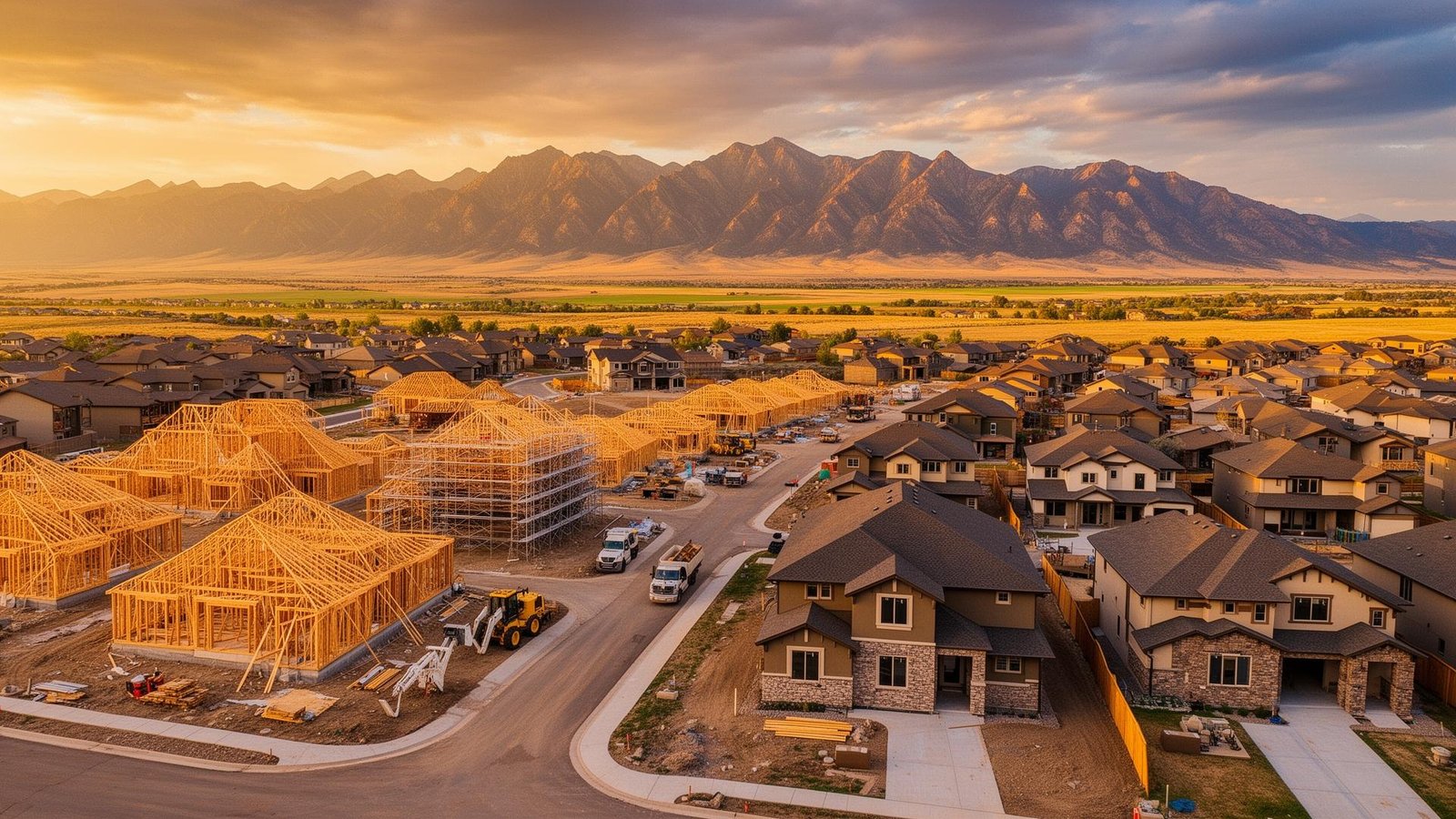 Aerial view of Northern Colorado new construction neighborhoods with Rocky Mountain views